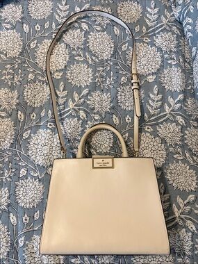 kate spade Cream Leather Top-Handle Satchel with Crossbody Strap